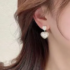 SHEIN ハート パール ピアス ゴールド