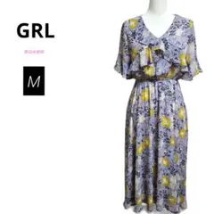 GRL 花柄ロングワンピース フレア 半袖 ウエストゴム M 春夏