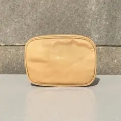 ベージュ レザー ポーチ ダブルファスナー