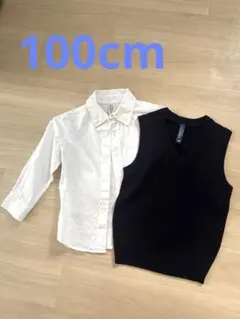 ホワイトシャツとブラックベストセット 100