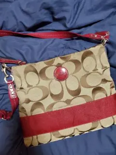 COACH コーチ シグネチャーショルダーバッグ レッドライン 少し汚れあり
