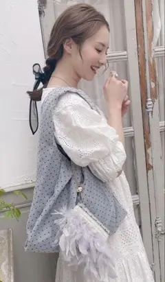 サハバイエリー クリーム フリルバッグ トートバッグ 美品 