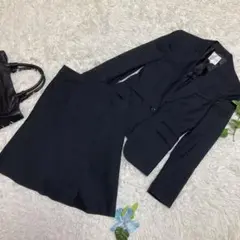 極美品　クミキョク　スカートセットアップ　黒　ストライプ　ロゴボタン　1 S