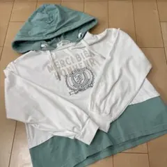 美品　ポンポネットジュニア　フード　パーカー　レイヤード風　140