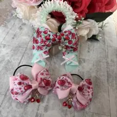 ハンドメイド リボン ヘアゴム さくらんぼ柄