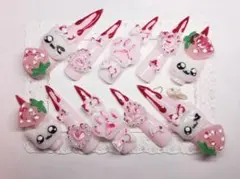 地雷系 量産型 平成女児 魔法少女 Y2K ねこ 血みだれ ピンク ネイルチップ
