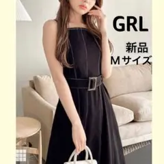 【新品】GRLグレイル配色ステッチマーメイドキャミワンピース[kz187]黒M