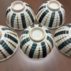 十草模様 飯碗 5客セット　昭和レトロ