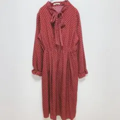 コンティニューデナイスクラップ|フロントリボン シャツワンピース【F】ドット 赤