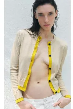 ♥ZARA【新品タグ付】コントラストニットカーディガンＬ　タイムセール