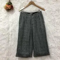 ★アンドマイラ★チェック柄 ワイドパンツ【S】グレー 七分丈 カジュアル