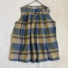 サンバレー　チェック　ノースリーブ　ブラウス　イエロー×ブルー系