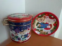 ダッフィー　Winterテーマ　紅茶　空缶　小物入れ　小皿