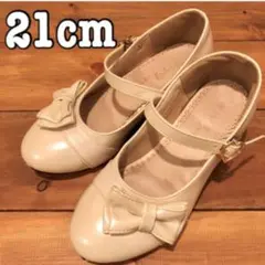 フォーマル　パンプス　21cm エナメル　ホワイト　ヒール　リボン