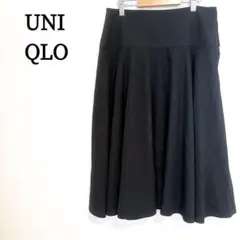 ユニクロ ロングスカート レディース 無地 ブラック フレア M〜L ミモレ丈