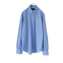 ラルフローレン　ボタンダウンシャツ　ギンガムチェック　ポニー刺繍　L ブルー