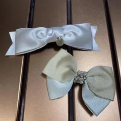 リボンヘアピンセット（ホワイト・グレー）