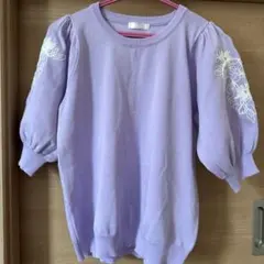 ラベンダー パフスリーブ ニット 半袖