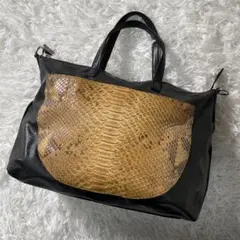 Arukan アルカン ハンドバッグ 本革 ブラック パイソン 蛇革のサムネイル