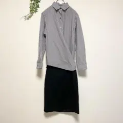 ドゥーズィエムクラス【38】長袖ドッキングロングワンピースマキシ丈ピンストライプ