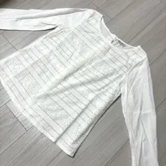 GLOBAL WORK アソートレース Ｔ　ブラウス 9分袖 白　ホワイト　M