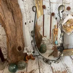 ちま様専用*アイアン フレーム ウォールミラー*フラワー 葉 鉄細工 壁掛け鏡