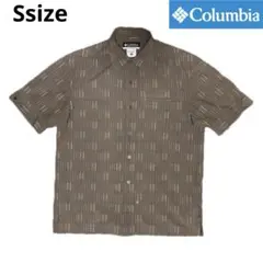 【希少デザイン】コロンビア 半袖シャツ 刺し子風 総柄 ブラウン メンズS