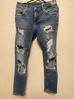 ZARA WOMAN ダメージデニムパンツ リラックスフィットのサムネイル