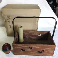 莨盆『指物師　大崎雄斉』『鵬雲斎好　桐透　桑手付　煙草盆　共箱』茶道具 ウ320 煙草盆『大崎雄斉作』『鵬雲斎好桐透か桑手付 莨盆 莨入付 共箱