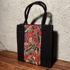 和柄 ハンドバッグ 黒×赤 花柄 モダン 和装 洋装兼用 Century