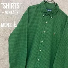 レア○vintage90s《ラルフローレン》長袖 グリーンチェックBDシャツ