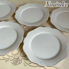 ノリタケ　ラウンドプレート　５枚セット　白　ホワイト　金彩　八角皿　ゴールド