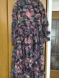 フラワープリント シースルーワンピース