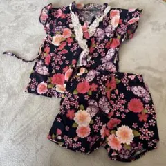 花柄 ネイビー甚平 80サイズ