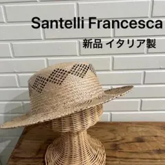 新品 イタリア製 Benelli ベネリ カンカン帽帽子 麦わら帽子 リボン