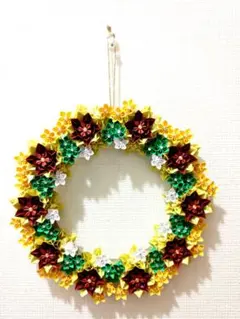 ハンドメイド 折り紙リース　彩りフラワーのサムネイル