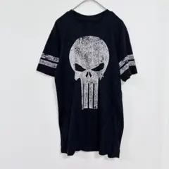 マーベル Tシャツ クルーネック 半袖 スカル L 黒 綿 ストリート ブラック