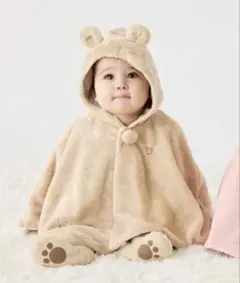 ミキハウス　マイクロファーマント　ベージュ くま耳　ポンチョ　ケープ