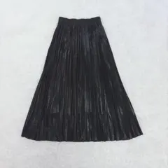 a.v.v 美品 上品 人気 メタリックプリーツロングスカート グレー L 