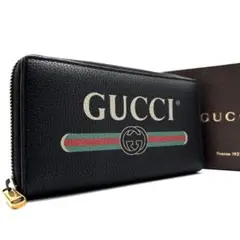 未使用保管品 グッチ 長財布 インターロッキング ロゴ GG レザー 箱付き 黒