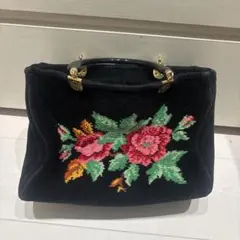 FEILER 花柄刺繍 ハンドバッグ 黒