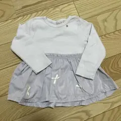 petit main 長袖カットソー ホワイト/ラベンダー