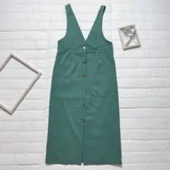 GRL サロペット ロングワンピース M グリーン 無地 きれいめ