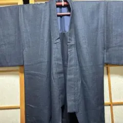 ダークブルー ストライプ 着物、冬ウール、厚手、美品、新品、中島縫製