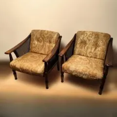 ２脚セット ① カリモク コロニアル シングルソファ アームチェア 張替済 1脚