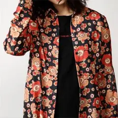 レトロフラワーロングシャツ長袖ワンピ