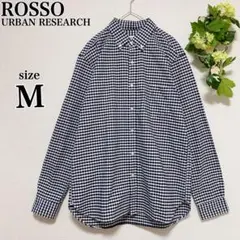 美品アーバンリサーチロッソ ボタンダウン 長袖シャツギンガムチェックM ネイビー