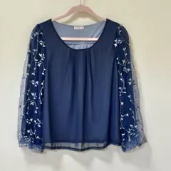 axes femme プルオーバー カットソー ネイビー お花レース