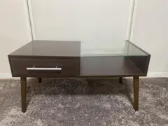 ダークブラウン センターテーブル 引き出し付き