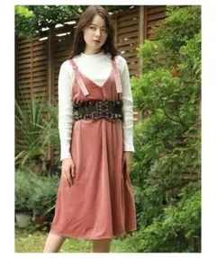 アースミュージックアンドエコロジー　ベロアキャミワンピース　フレア　ピンク　F